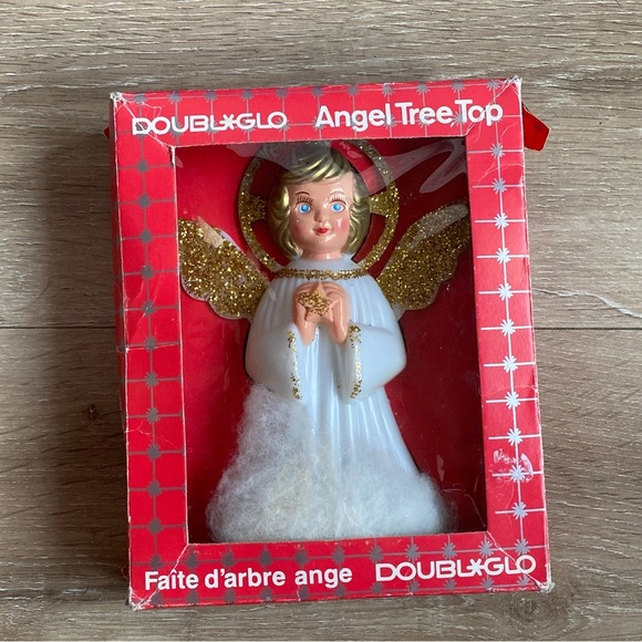 Vintage Double Glo Angel tree topper hard Plastic Glittered Angel Tree Topper - Picture 3 of 10